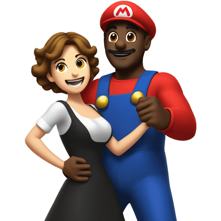 Black man wearing giant Mario costume dancing with brunette woman  emoji