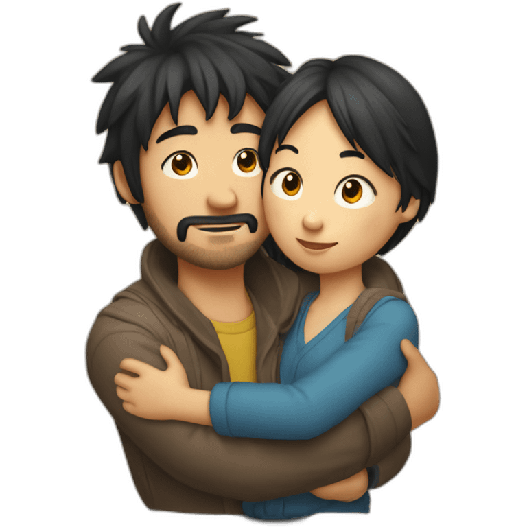 scruffy-boy-and-asian-gilr-hug emoji