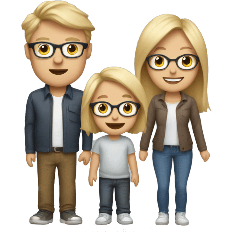 Family: mom blondie, dad brown hair with glasses, son with football аnd little baby son emoji