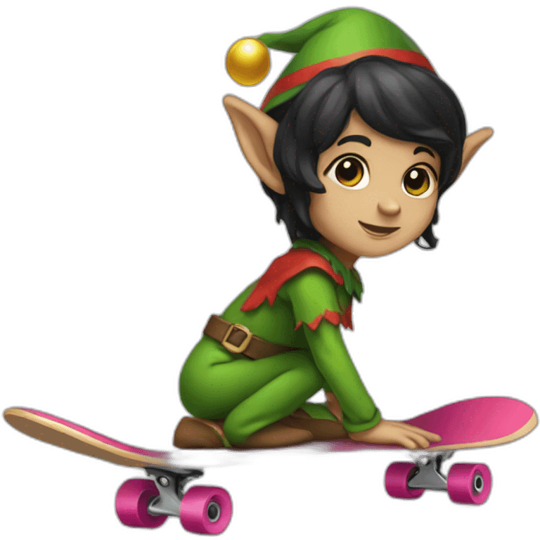 black haired elf on a skateboard emoji