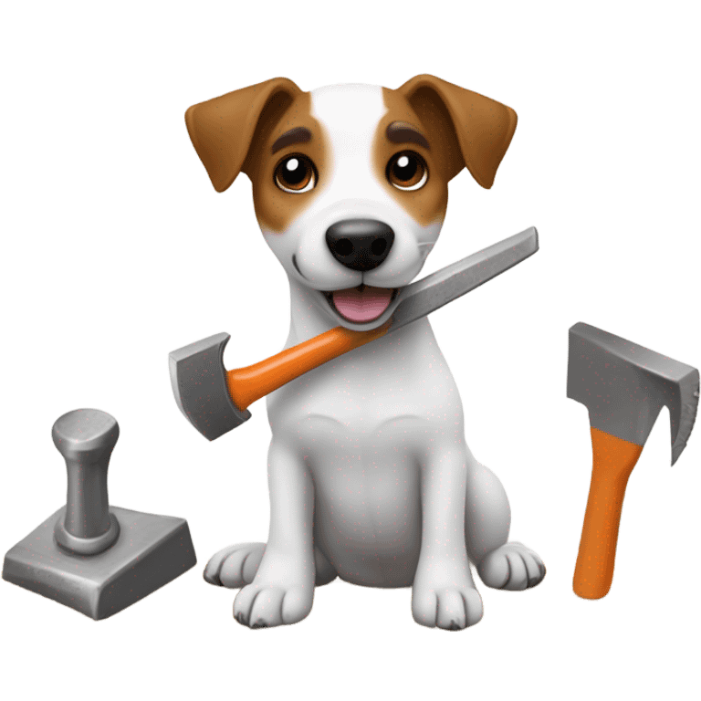 Jack Russel Terrier working with a hammer and saw emoji