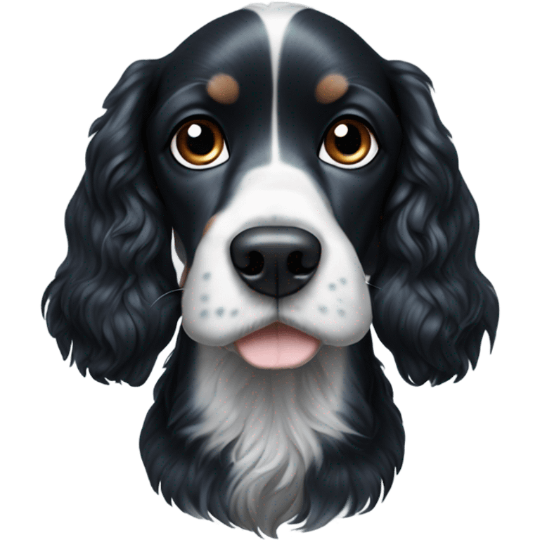 Black and white Cocker spaniel dog with blue eyes emoji