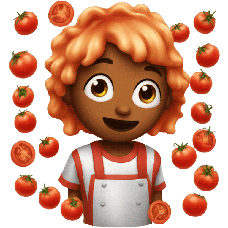 Kid covered in red tomato sauce emoji