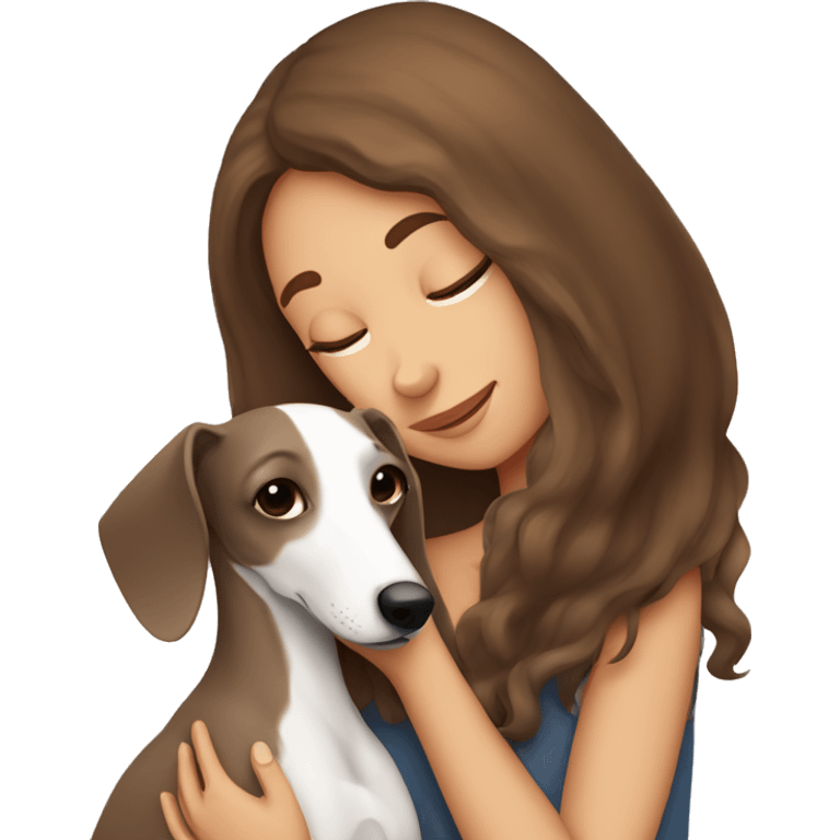 One girl with long brown hair hugging her Italian greyhound  emoji