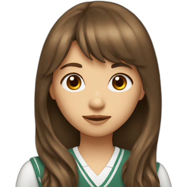 school girl with long brown hair with frindge emoji