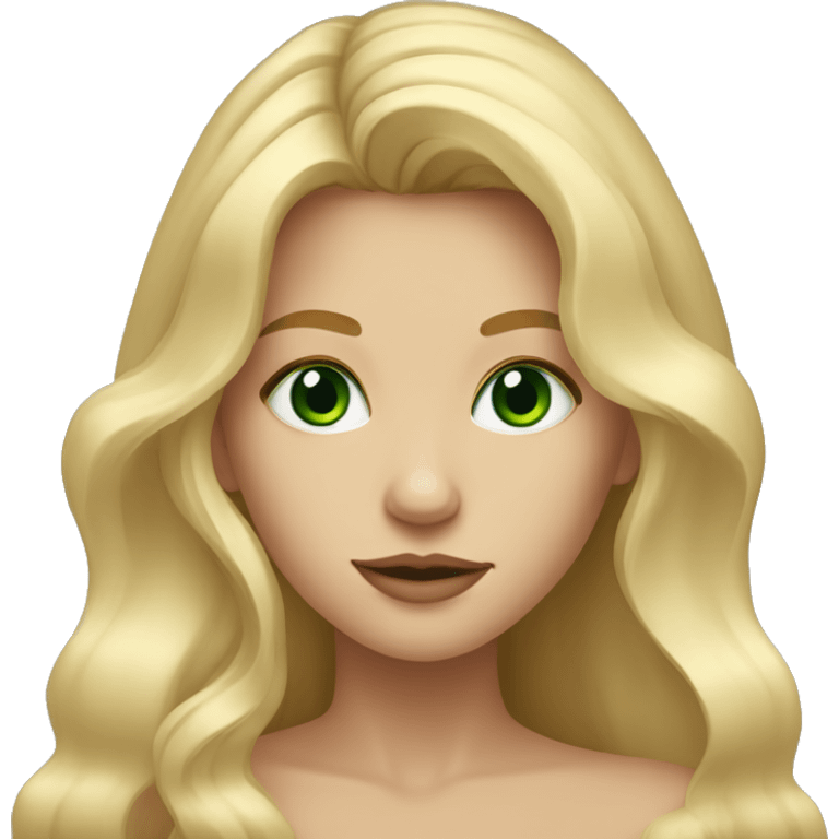 Blondy girl with the long hair.Green eyes.Small nose and a big lips  emoji