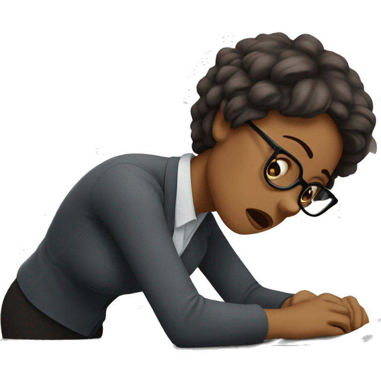 tired woman with glasses falls down
 away from work emoji