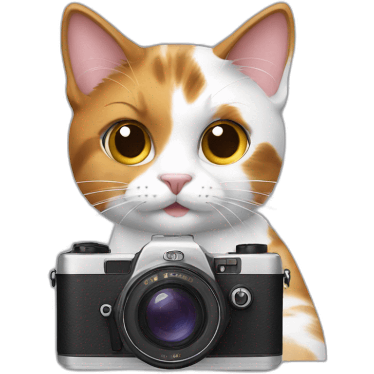 calico cat taking a picure using film camera emoji