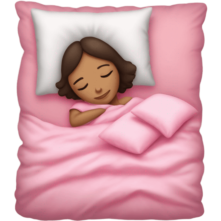 brunette girl sleeping on pink pillows with pink blankets  emoji