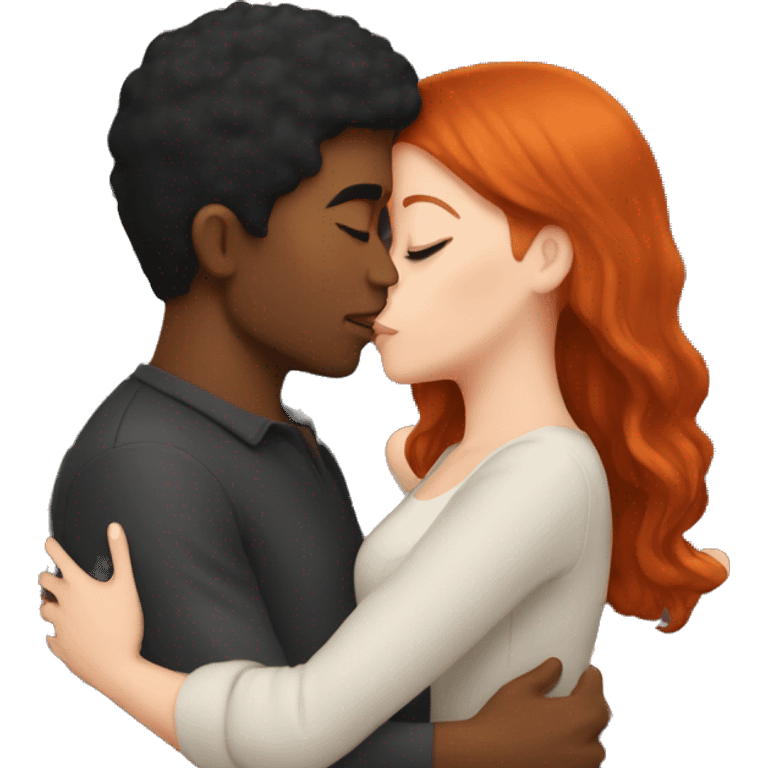 Redhead Girl Kissing black haired man  emoji