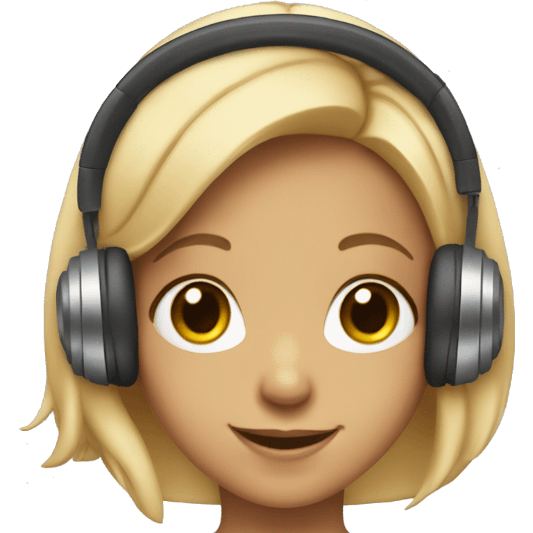 smiling girl with headphones add full lips emoji