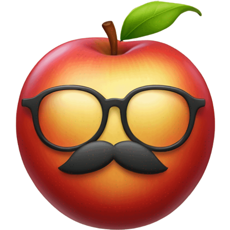 Apple with mustache and glasses emoji