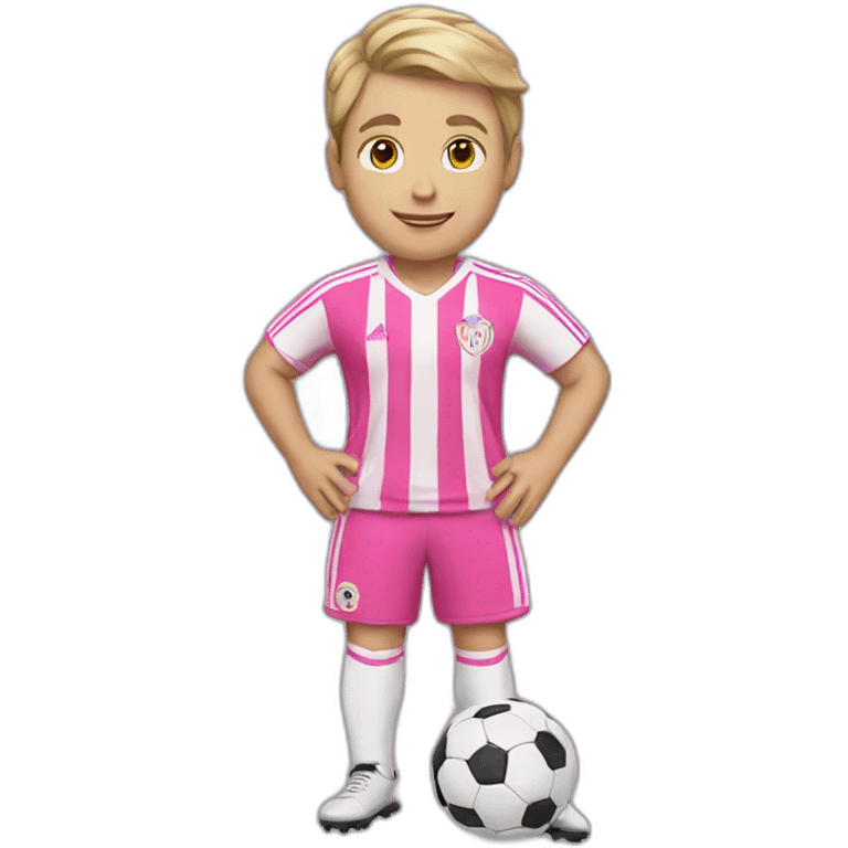 White boy with soccer Ball wearing soccer pink suit emoji