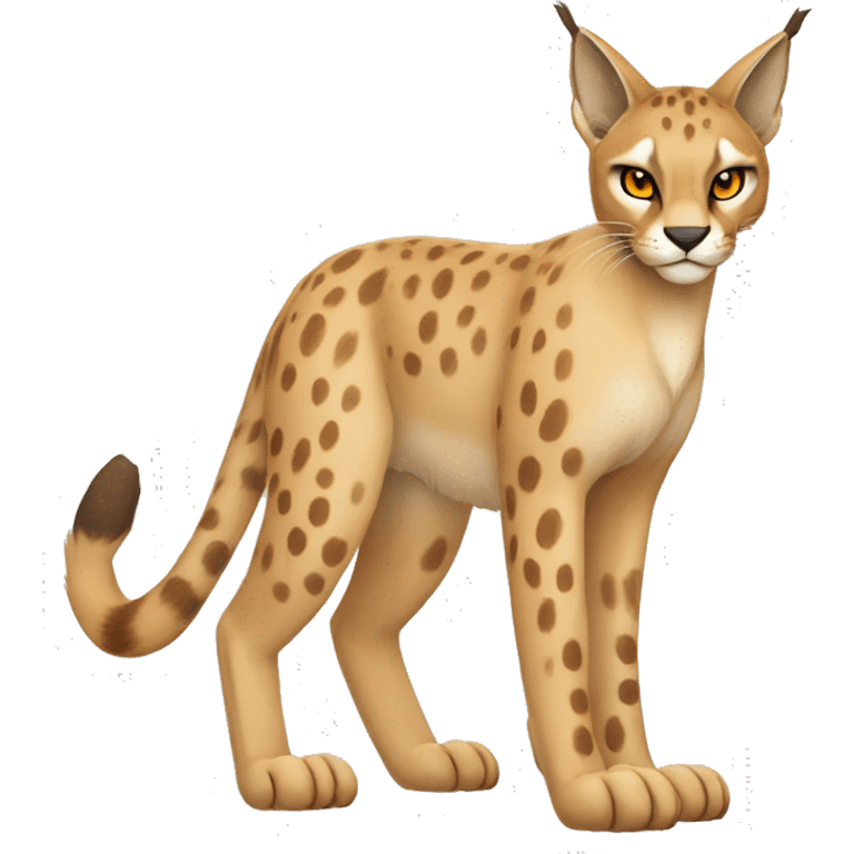 Beige Lynx-Caracal-Fakemon-hybrid with orange points with spots, brown toes, and short tail, full body emoji