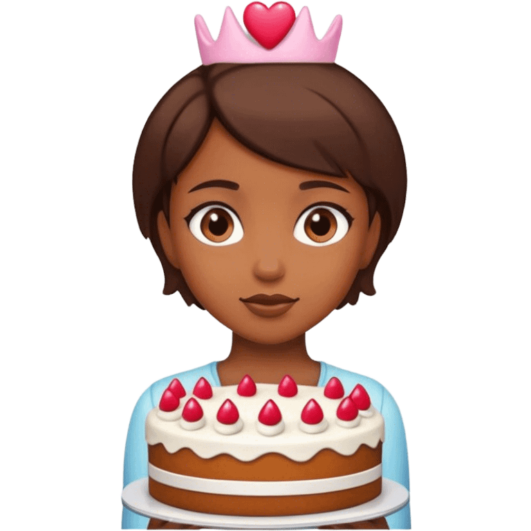 brown short hair girl with a cake emoji