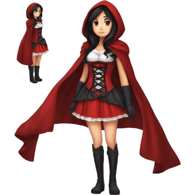 Little Red Riding Hood straight black hair corset and dress full body pose non-chibi emoji