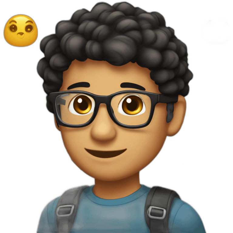 Beau jeune brun cheveux noir bouclé coupe dégradé avec une tortue met de lunette noir et grand de taille et musclé emoji