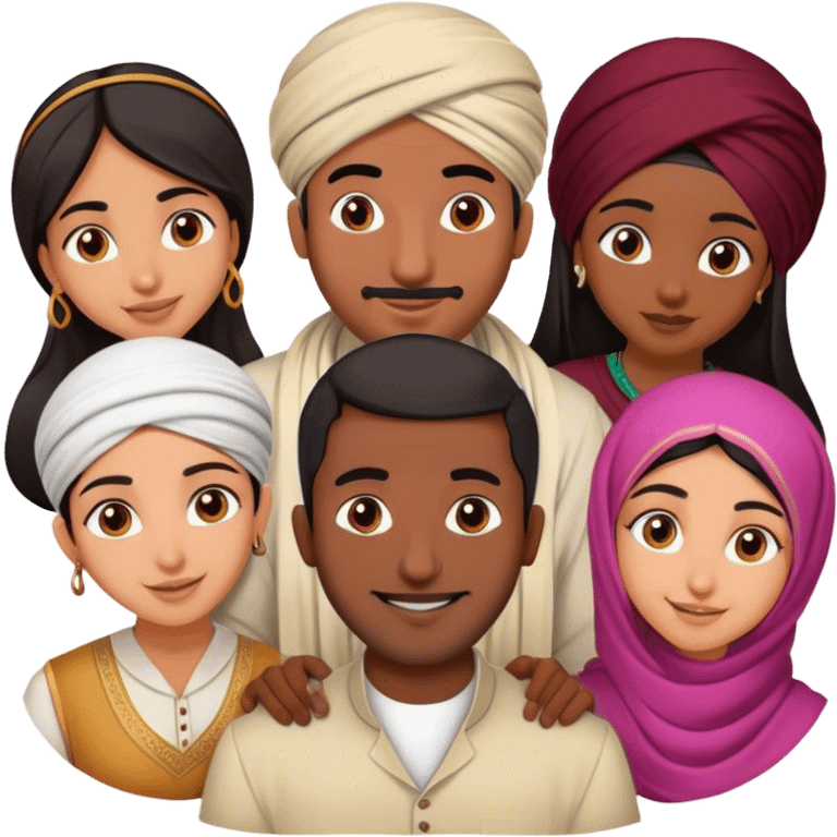 5 bestfriends: 1 Moroccan man, 1 Arab man, 1 Iranian girl, 1 Indian girl, 1 black man emoji