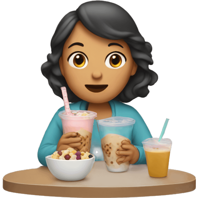 A mom eating a boba emoji