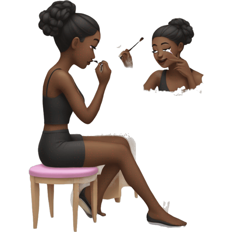 girl sitting and doing her makeup on vanity  emoji