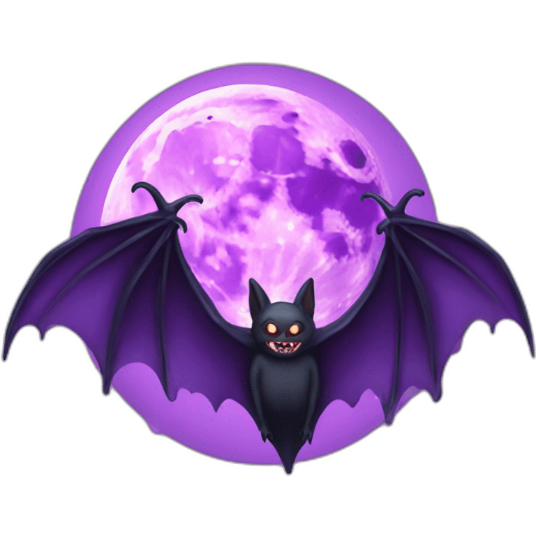 realistic full moon dripping purple behind with vampire bat wings flying in front emoji