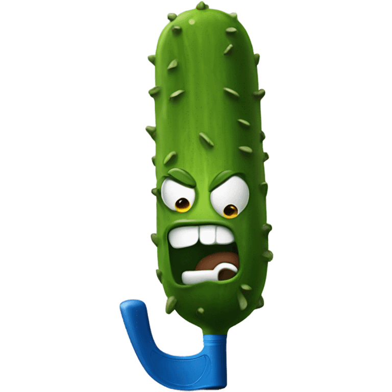 angry Pickle with hockey stick emoji