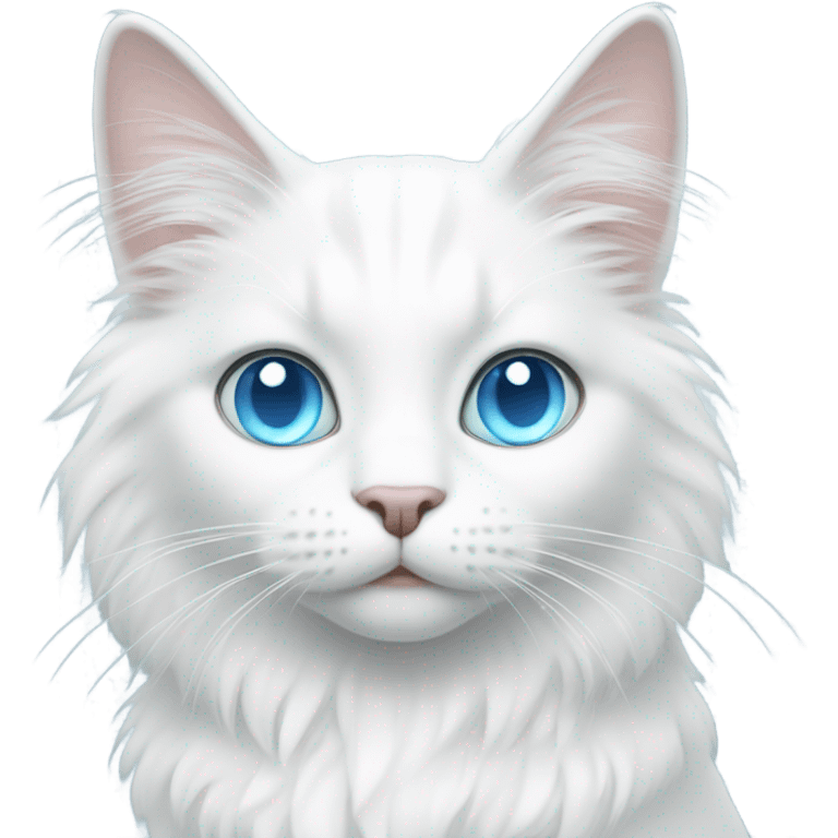 A white cat with long hair and  ice blue eyes  emoji