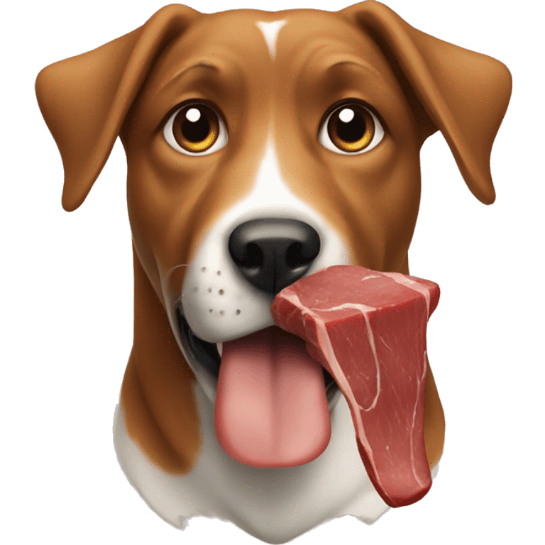 a dog eating meat emoji