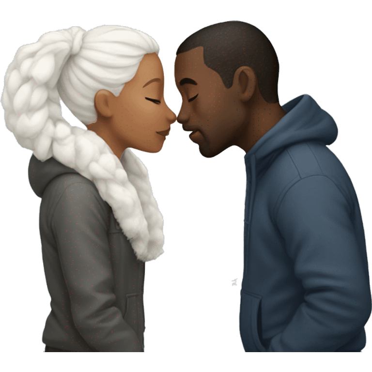 Black man kissing a snow bunny emoji