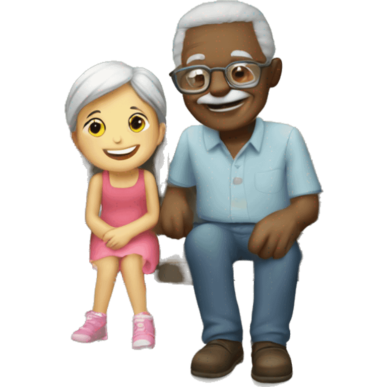 Grandpa and granddaughter enjoying sunny day outdoors  emoji