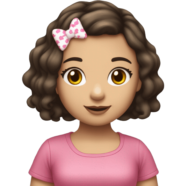 Menina morena de pele clara cabelo cacheado com uma roupa da Hello kitty  emoji