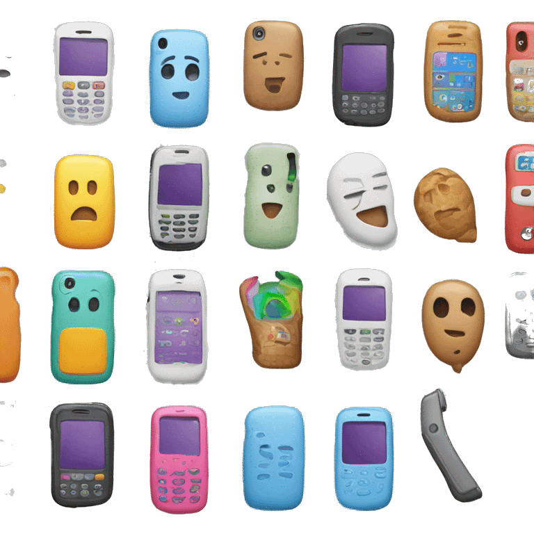 a cell phone that has several colorful creative options and technologies around it emoji