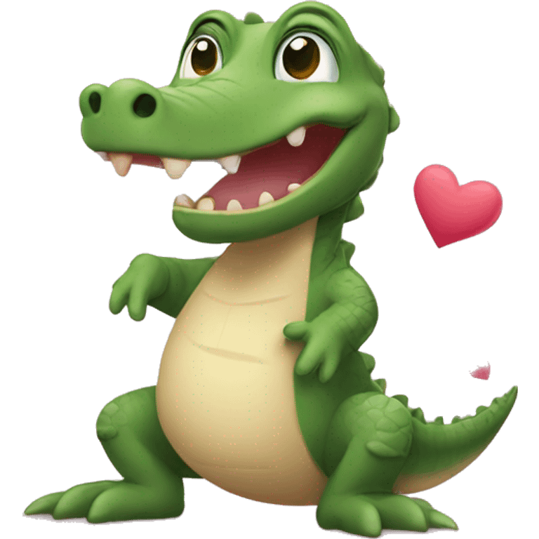 Tiny little Alligator waving goodbye surrounded by hearts emoji