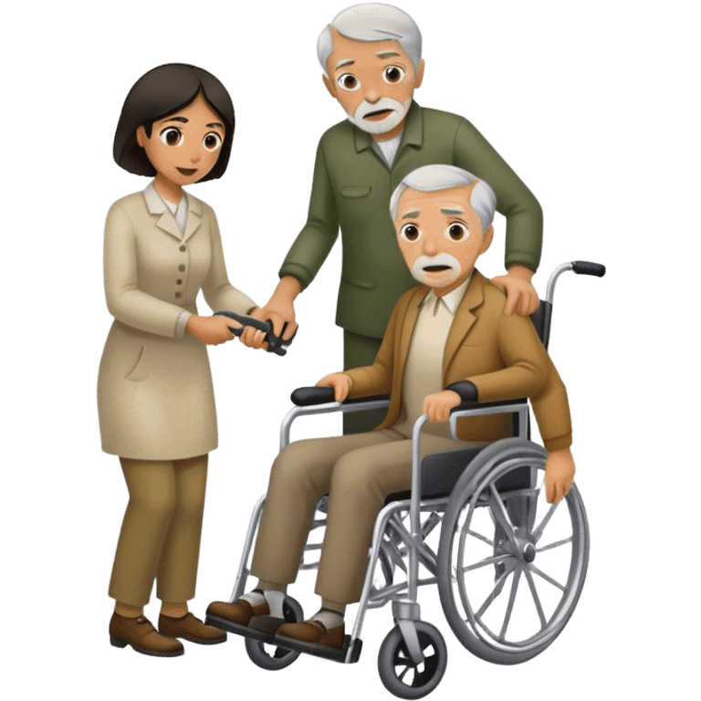 Woman with a knife in one hand, pushing with the other a wheelchair with an old man emoji