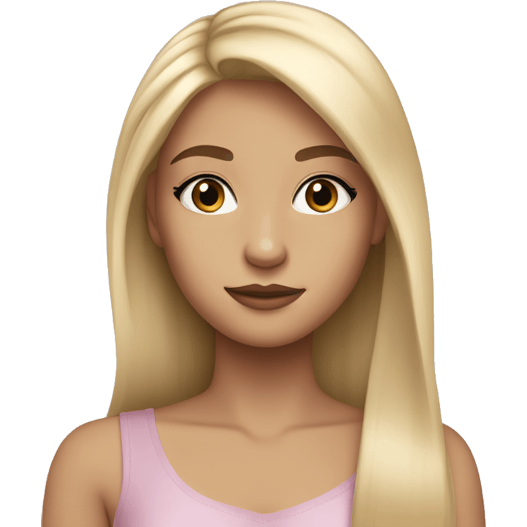 blonde girl with straight hair and a very pretty face. wearing long eyelashes and very subtle makeup  emoji