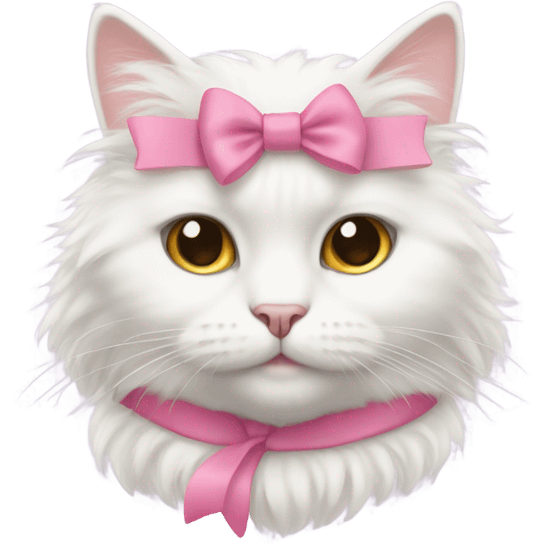 fluffy white cat with a pink bow  emoji