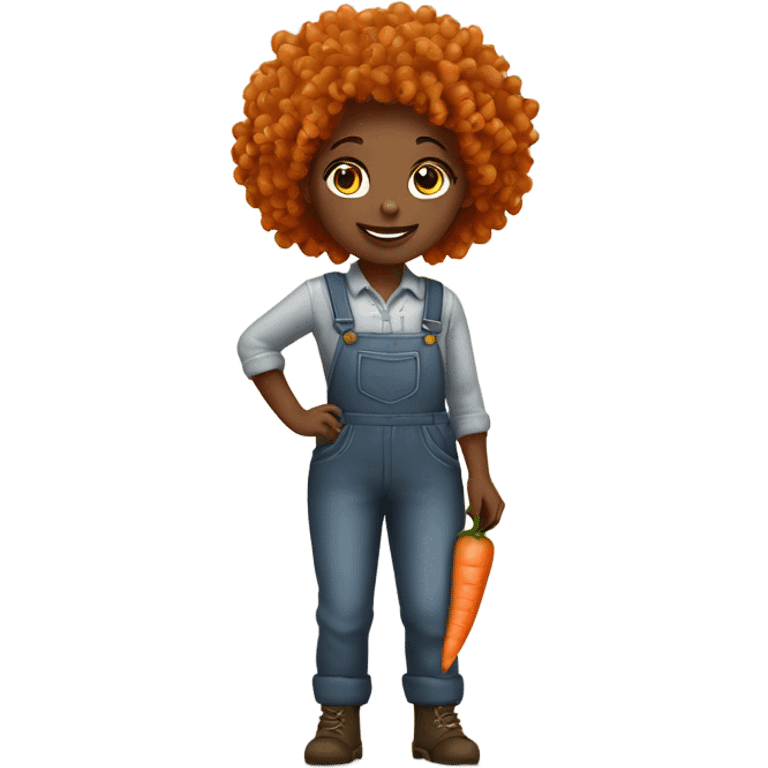 full body farmer girl with curls and curly hair, holding carrots emoji