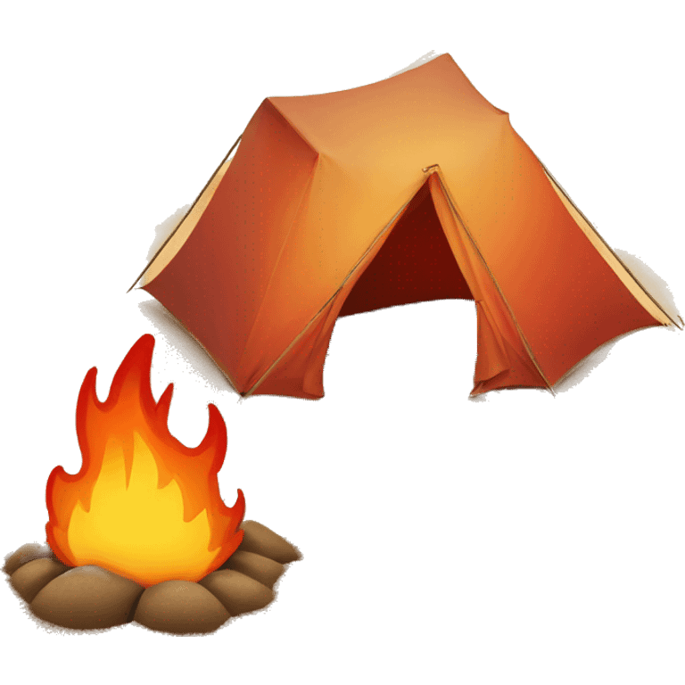 Fire beside a tent with a sand dune emoji