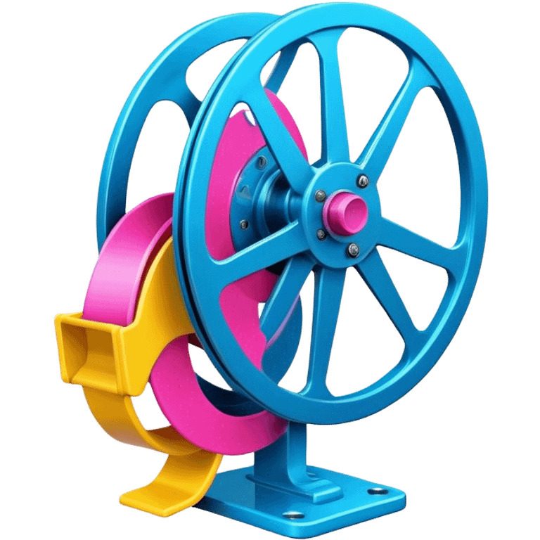 Bright, colorful icon symbolizing Animation and Motion Design with a transparent background. Include a dynamic motion effect, such as a spinning film reel or a stylized character in motion. Use vibrant colors like neon blue, pink, and yellow, with a modern, techy feel.  emoji