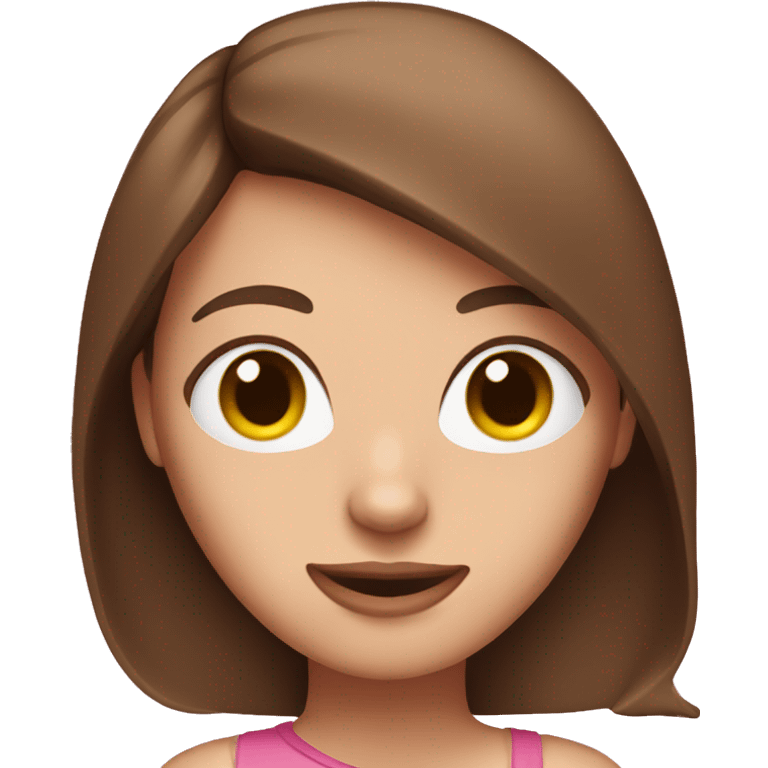 A woman with straight brown hair and a pink cat emoji