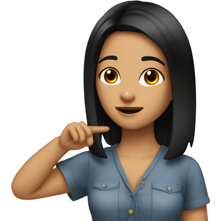 a girl listening an pointing to her ear black black hair with bob hairlstyle emoji