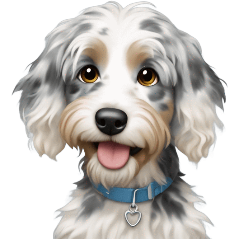 Blonde girl with blue Merle aussiedoodle  emoji