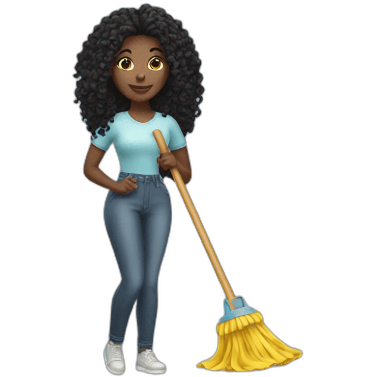 pretty black woman holding a mop emoji