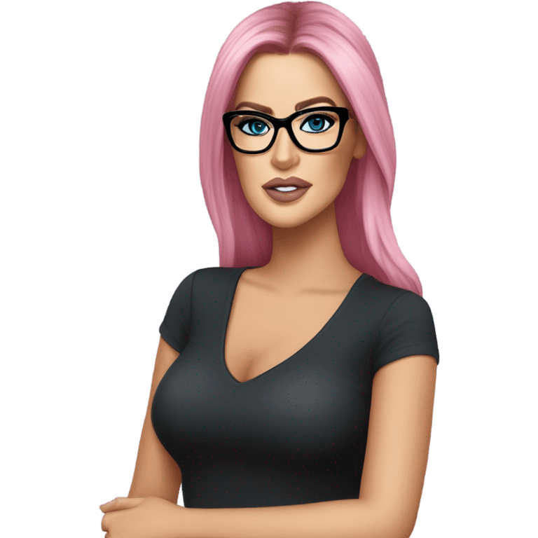 Photo Realistic khloe kardashian stylish pink hair BLUE eyes and glasses elegant  emoji