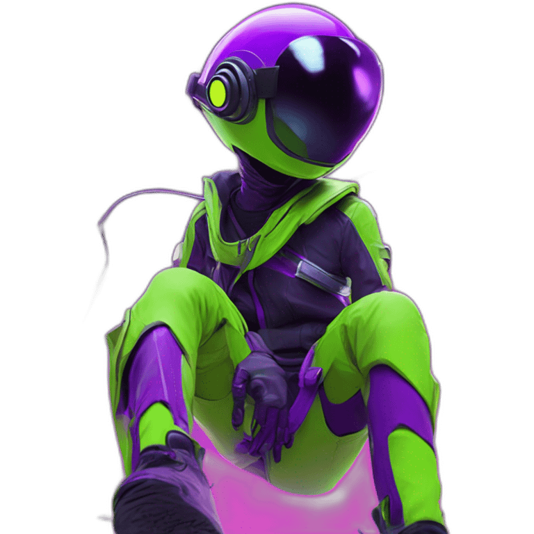 Crazy ants color lemon green and purple neon streetwear cybertech smart Futuristic cyber AR/VR point from him up doing a moonwalker emoji