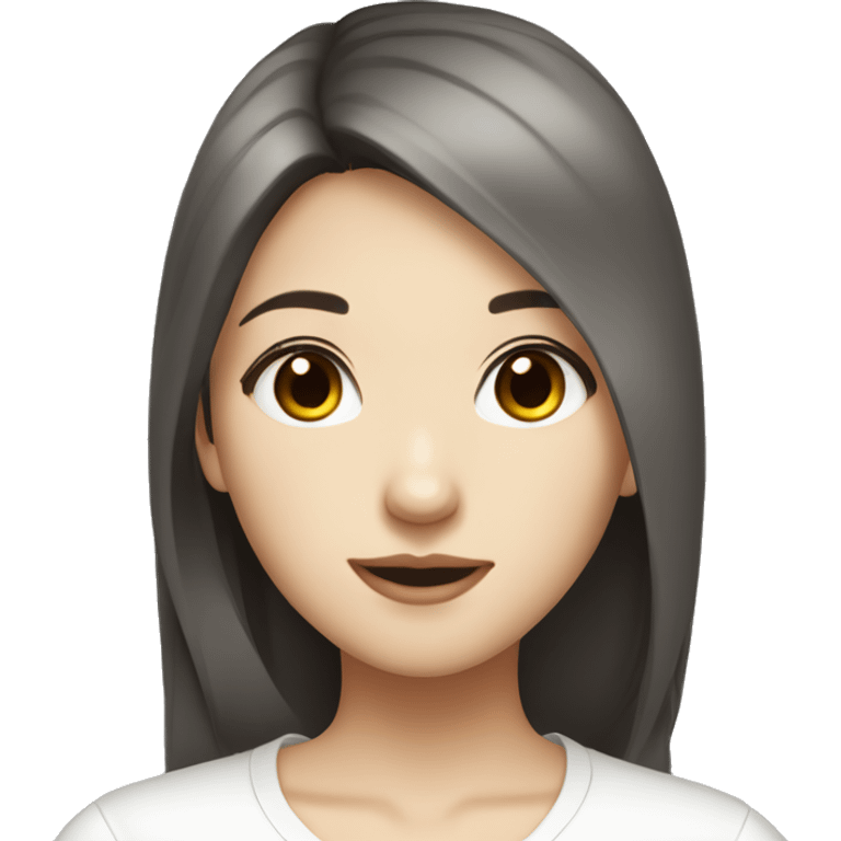 Asian girl dark brown straight hair pale skin dark and small eyes  in white shirt emoji