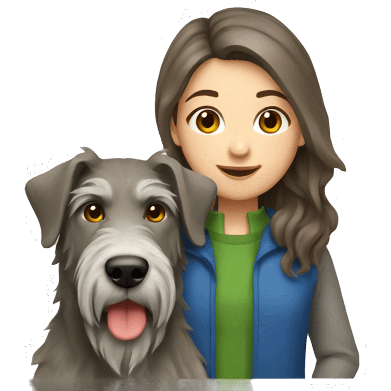 brown hair girl and Irish wolfhound dog  emoji