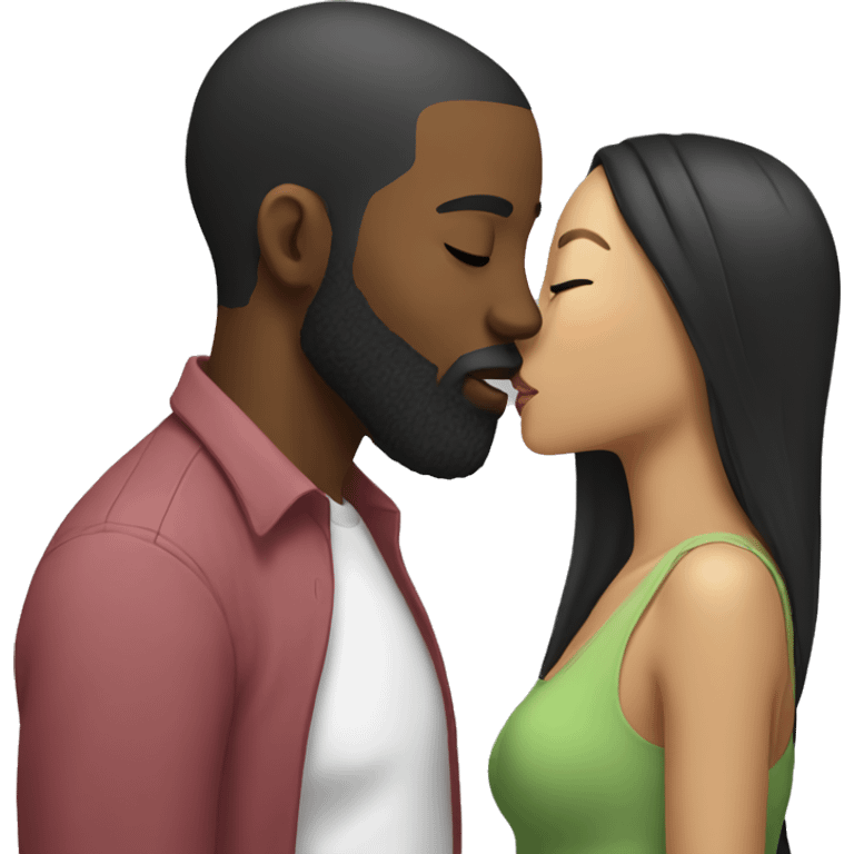 black man-with-beard-kisses-asian-woman emoji