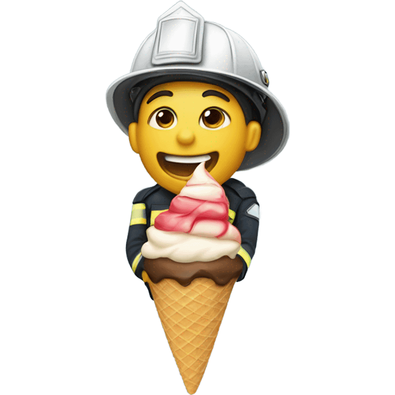 A firefighter with open mouth eating ice cream emoji