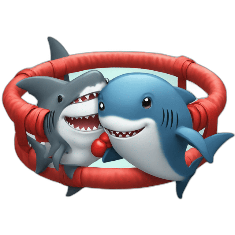 Shark boxing with dolphin in a ring emoji